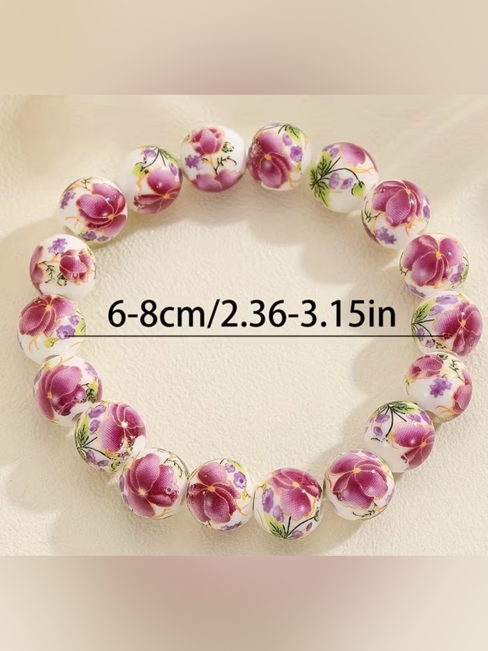 Floral Porcelain BeadedStretch Bracelet - Picture 2 of 2